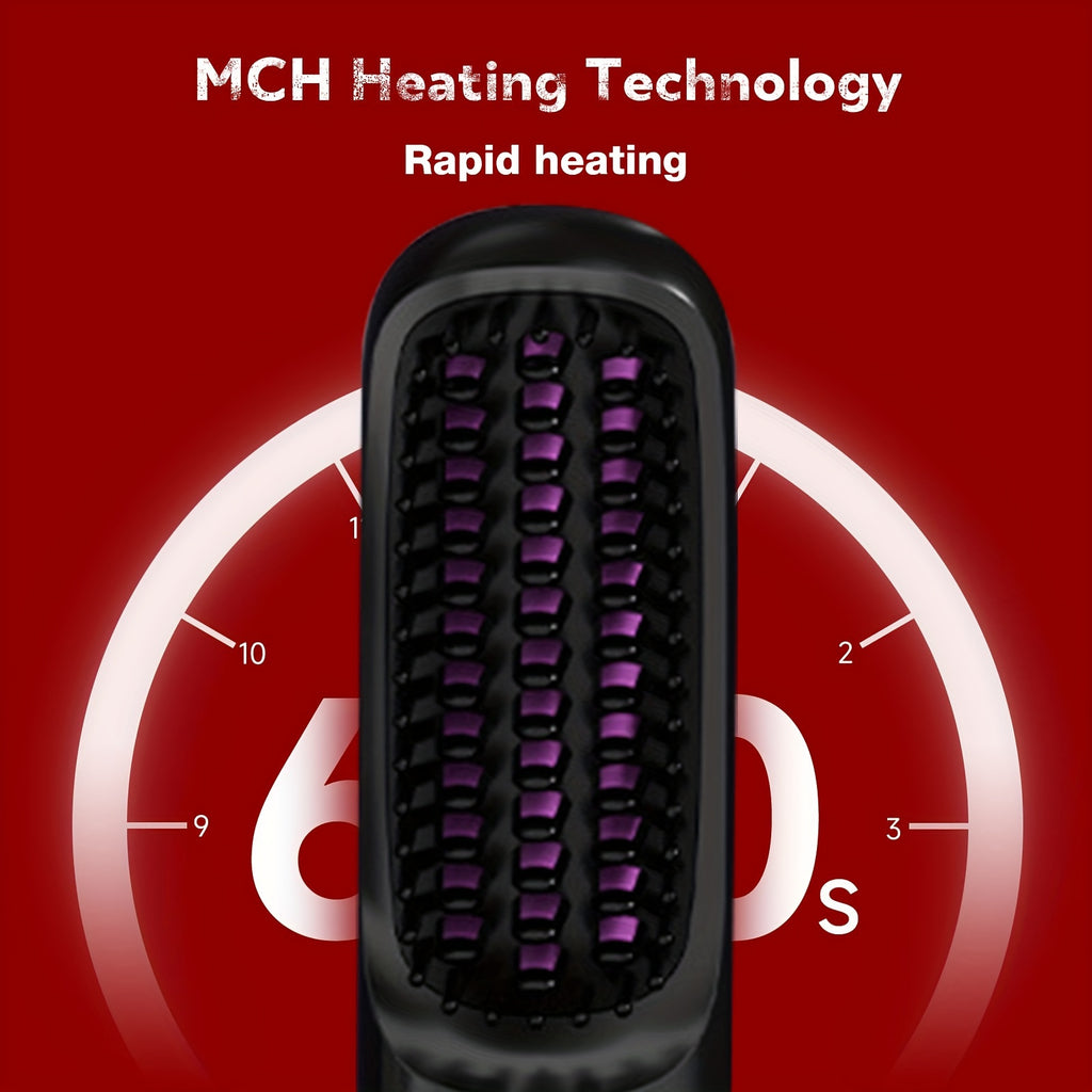 Cordless Hair Straightener Brush - Portable, Rechargeable, Fast Heating with 3 Temp Settings, Anti-Scald, 20Mins Auto-Off, Long Battery Life, and USB Charging for Travel