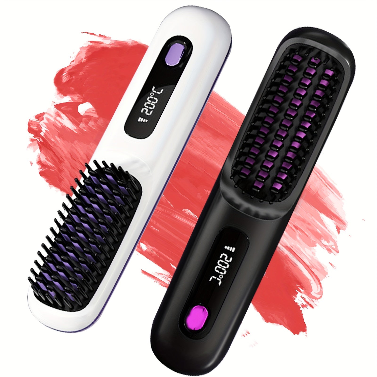 Cordless Hair Straightener Brush - Portable, Rechargeable, Fast Heating with 3 Temp Settings, Anti-Scald, 20Mins Auto-Off, Long Battery Life, and USB Charging for Travel