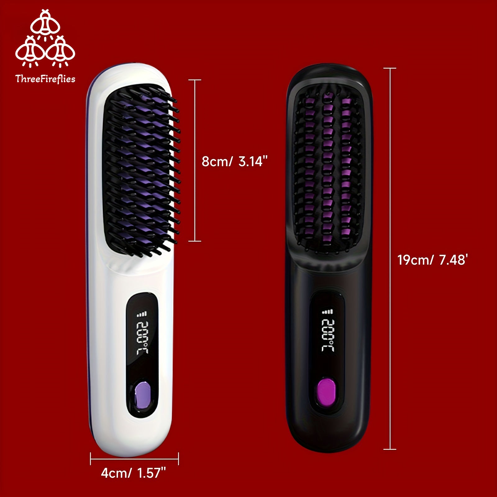 Cordless Hair Straightener Brush - Portable, Rechargeable, Fast Heating with 3 Temp Settings, Anti-Scald, 20Mins Auto-Off, Long Battery Life, and USB Charging for Travel