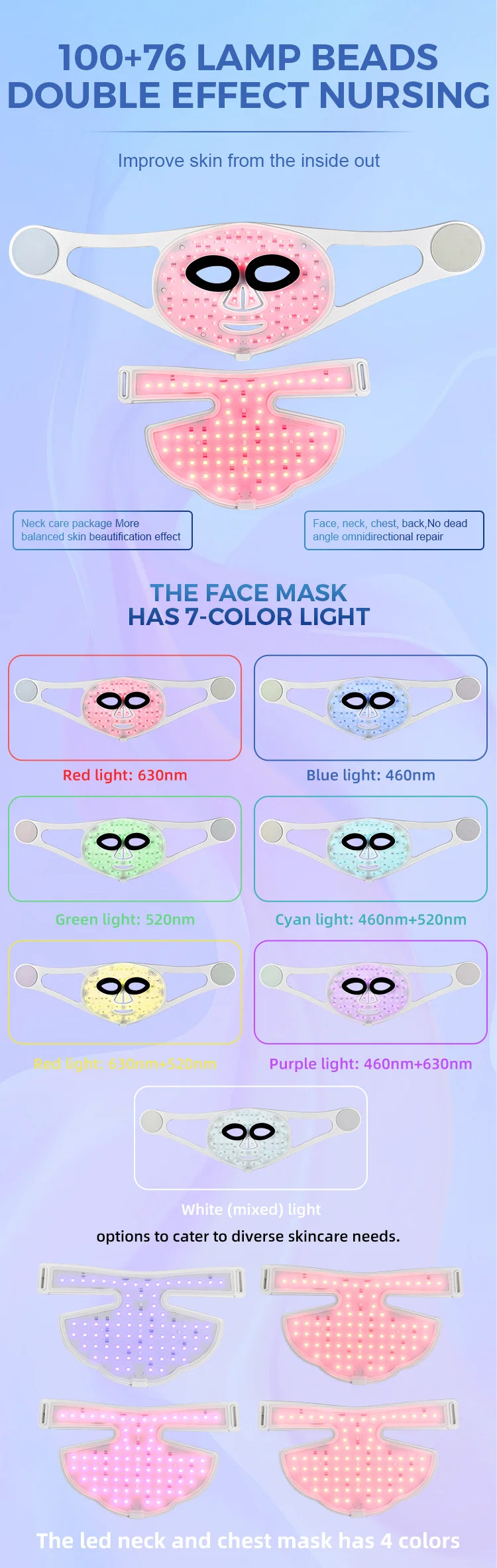 Food-Grade Silicone Material Led Mask Face and Neck Light Mask Led Mask Face Halloween