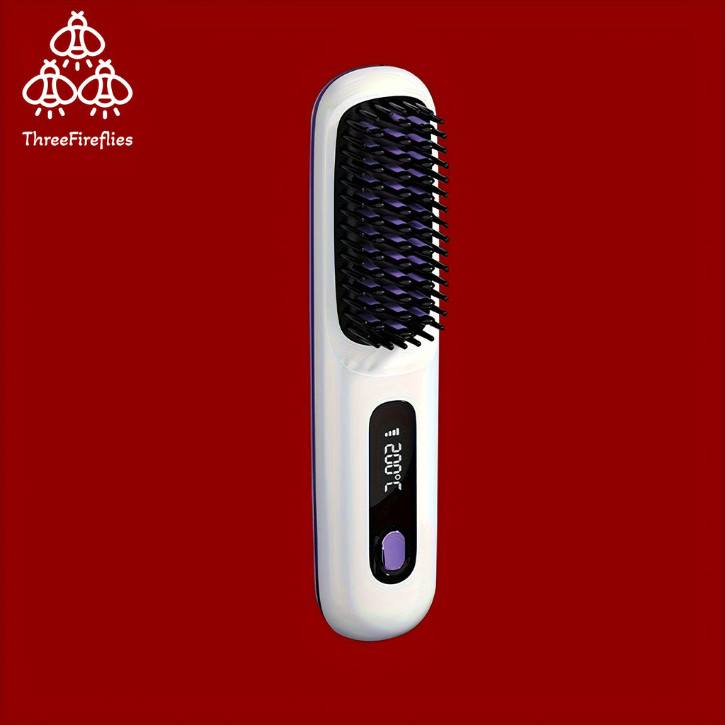 Cordless Hair Straightener Brush - Portable, Rechargeable, Fast Heating with 3 Temp Settings, Anti-Scald, 20Mins Auto-Off, Long Battery Life, and USB Charging for Travel