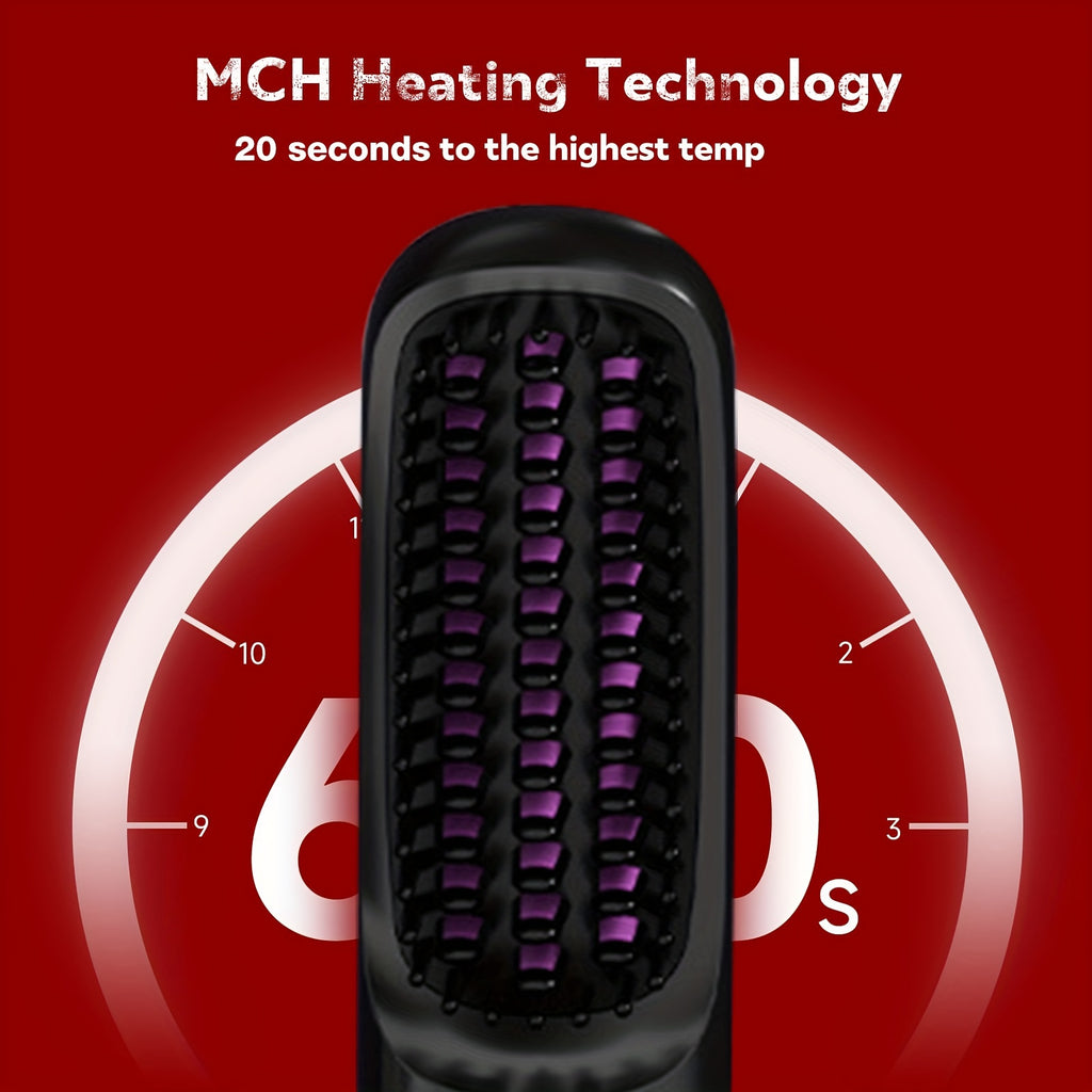 Cordless Hair Straightener Brush - Portable, Rechargeable, Fast Heating with 3 Temp Settings, Anti-Scald, 20Mins Auto-Off, Long Battery Life, and USB Charging for Travel