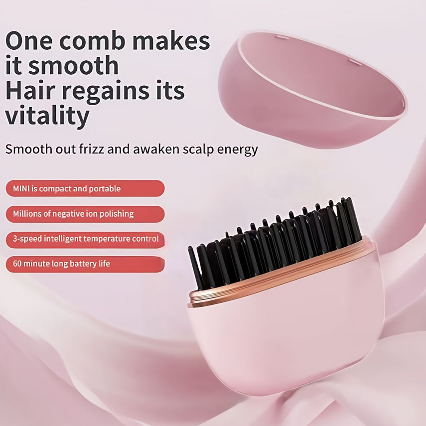 Mini Cordless Hair Straightener Comb for Bangs,Small Portable Hair Straightener Comb,Portable Pocket Size Cordless Hair Straightener Brush,Mini Hot Comb,Rechargeable USB, Mini Straightener, Bangs Styling, Onthego Styling, Lig