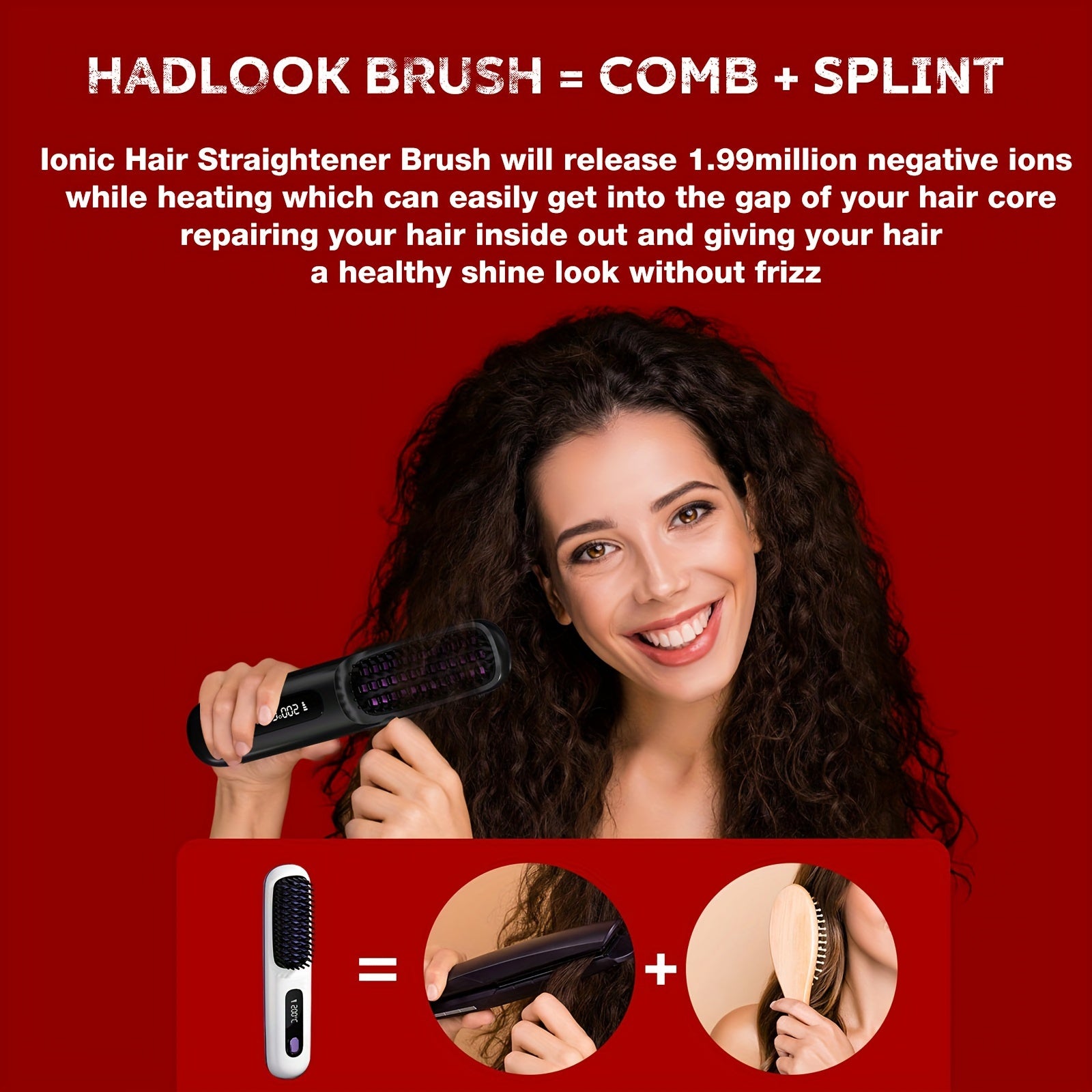 Cordless Hair Straightener Brush - Portable, Rechargeable, Fast Heating with 3 Temp Settings, Anti-Scald, 20Mins Auto-Off, Long Battery Life, and USB Charging for Travel